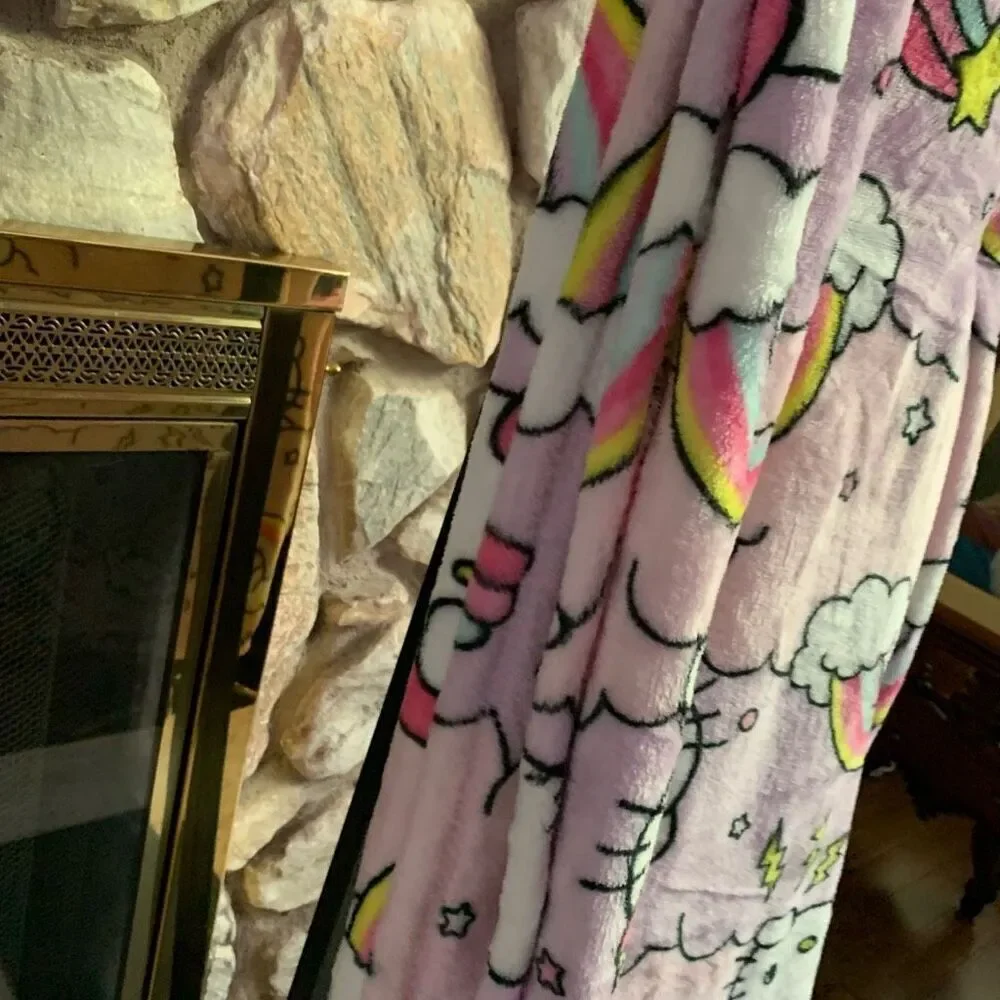 NWT Hello Kitty rainbow Lightning  storm plush throw blanket